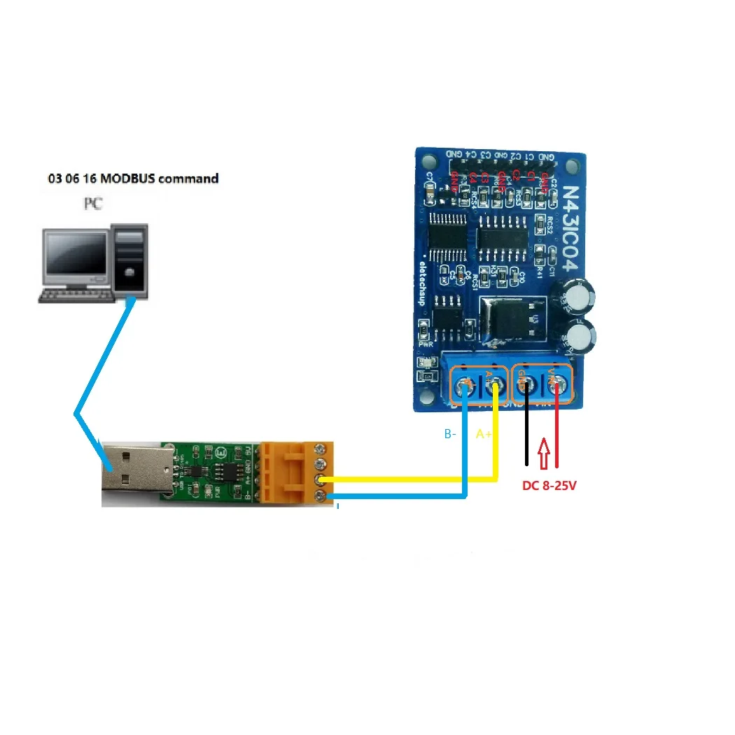 DC 12V DAC 4ch Current/Voltage Analog Acquisition RS485 Modbus RTU ADC Module