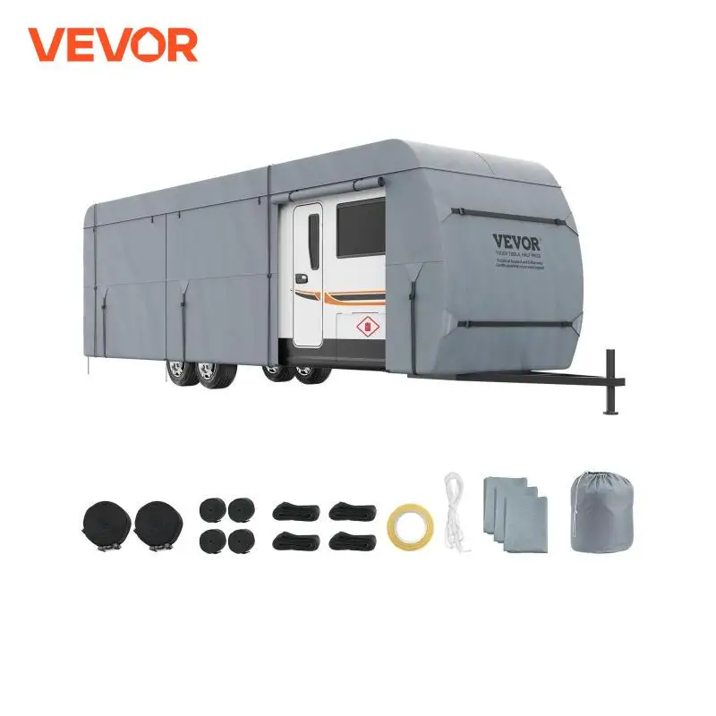 VEVOR Travel Trailer Cover RV Cover Waterproof Windproof 4-Layer Non-Woven Fabric Camper Cover with Storage Bag and Patches