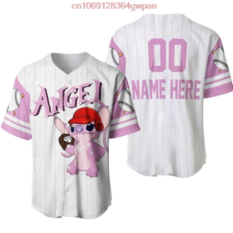 Custom Name Angel Stitch Baseball Jersey Men's Women's Baseball Shirts Disney Baseball Jersey Stitch Girlfriend Baseball Jersey