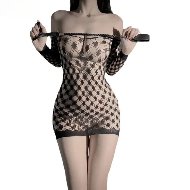 Off Shoulder Hollowed Out Erotic Sexy Hot Underwear For Women Transparent Black Bodysuits Baby Doll Body Stocking Porn Lingerie