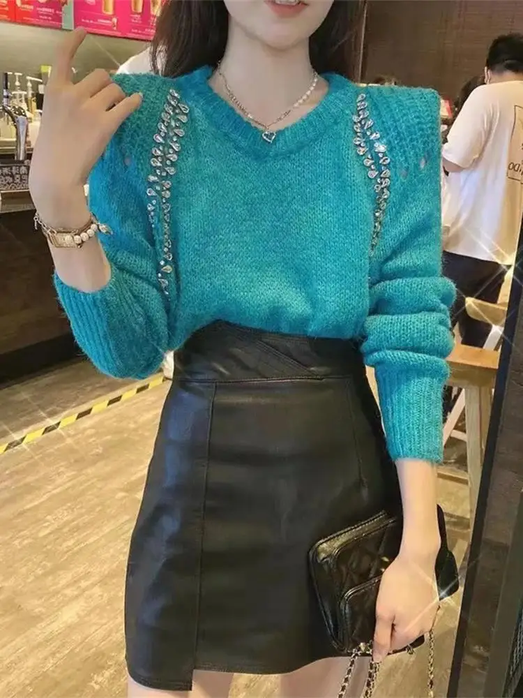 Chic O-Neck Ice Silk Knitted Vest Summer Beaded Thin Bottoming Shirt Sequin Crystal Sleeveless T-shirt Pearls Knitwear Tank Tops