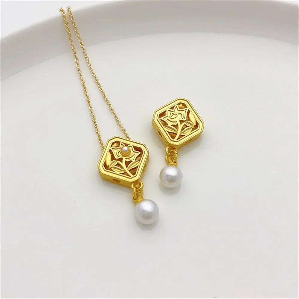 18K gouden holle vierkante bloem kraal hanger DIY armband ketting sieraden materiaal accessoires