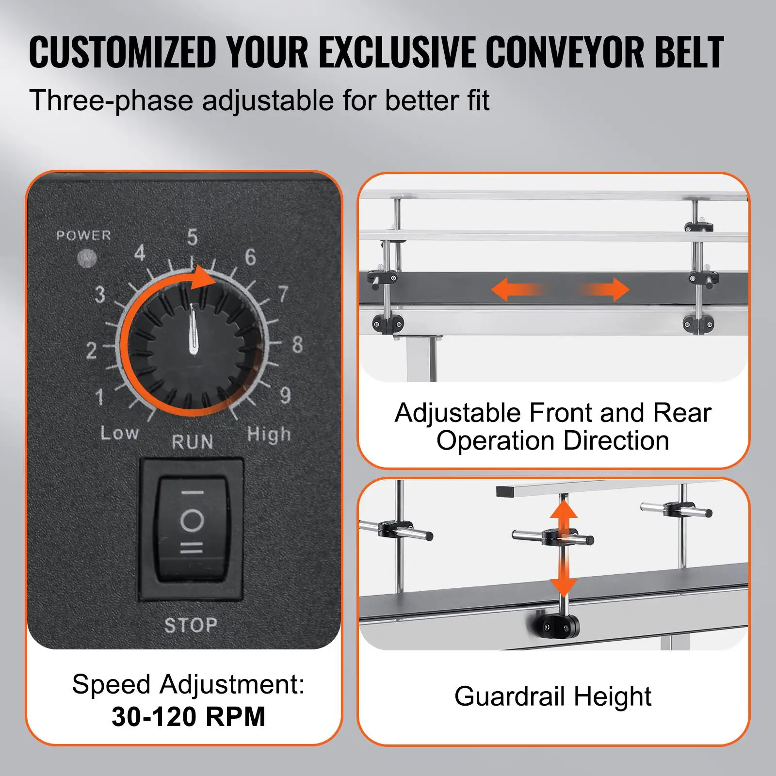 59 x 15.7 Inch Stainless Steel Motorized Belt Conveyor Table Heavy Duty PVC Belt Anti Static Adjustable Double Guardrail for inkjet Coding