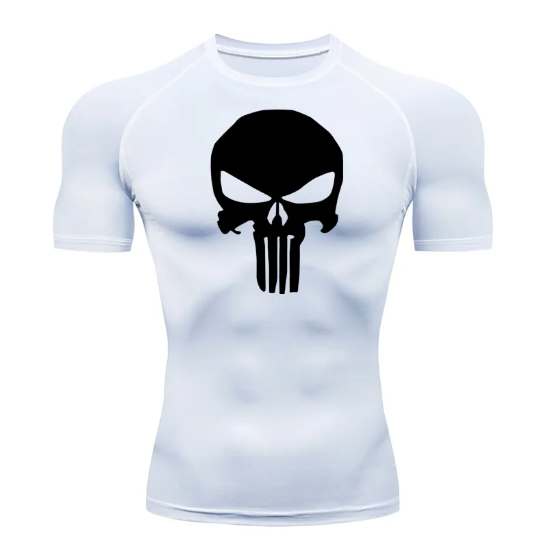 Men\'s Tops T-Shirts Summer Short Sleeve Compression Shirt Fitness MMA Top Skull T-Shirt Black Men Breathable Bodybuilding Tops