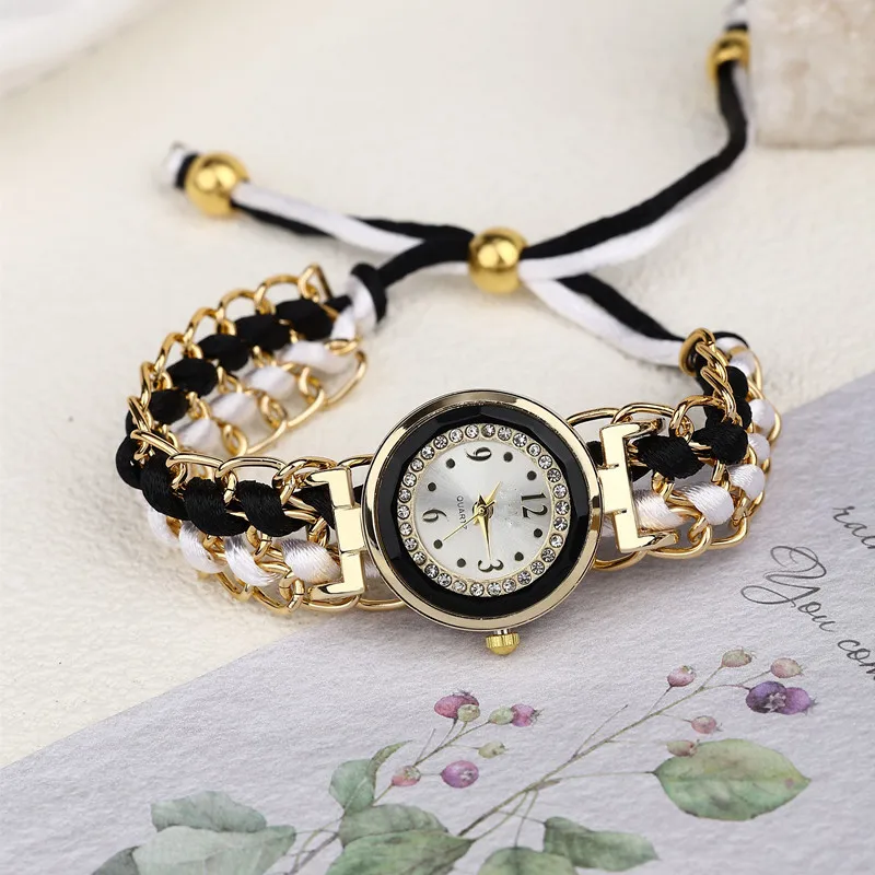 

Cross-border Small Dial Diamond-encrusted Women's Braided Female Creative Fashion Retractable Rope Quartz Watch Bracelet 2024