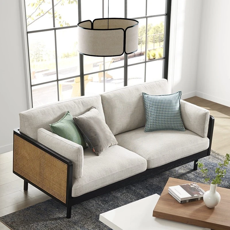Wabi Sandy Wind Solid Wood Sofa Backrest Small Apartment Living Room Club Rattan Sofa Combination Nordic Double Creative