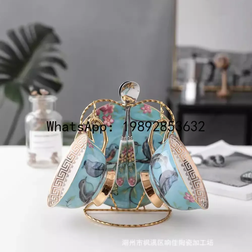 b20Luxury Bone China Coffee Set European Porcelain 2 Cups Saucer Set with Gold Rack Ceramic Coffee Cups  Tea Cup Afternoon Teat