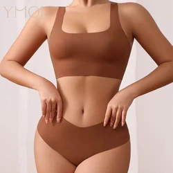 Hot Sale Latest Design Us Size Stylish Solid Ice Silk Seamless Wireless Bras And Women Underwear Set BPD107