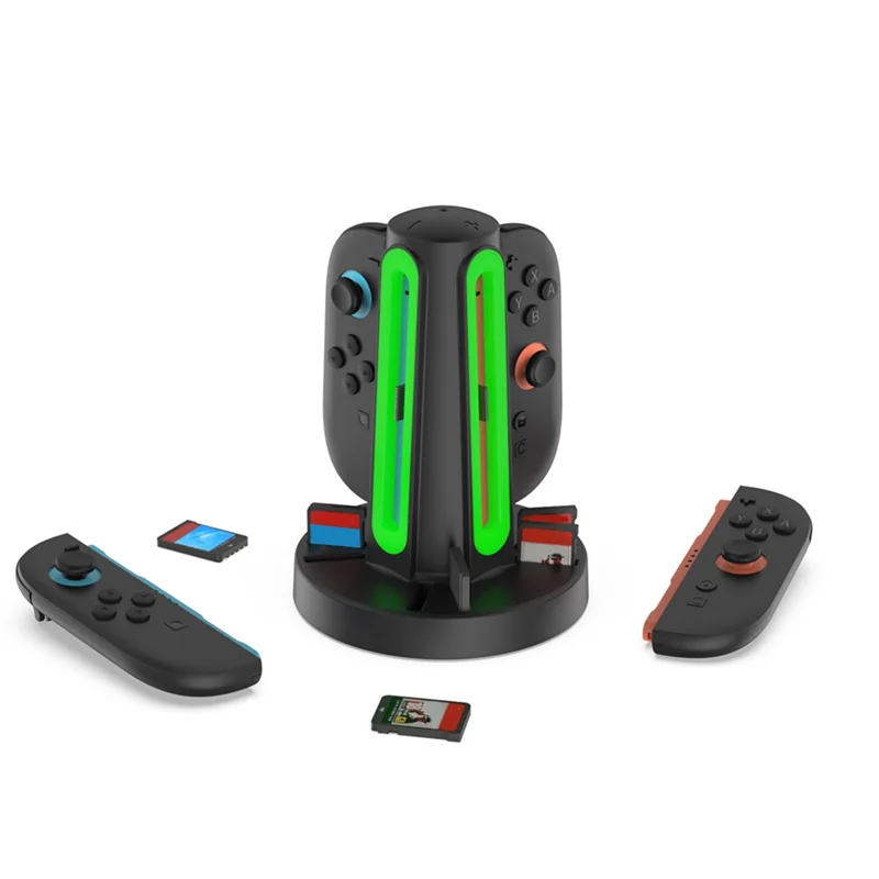 قاعدة شحن AC18 (مضمونة) 4 في 1 للتبديل 2 قاعدة تخزين بطاقة محطة شحن Joy-Con مع 360 °   مؤشرات LED لمفتاح NS