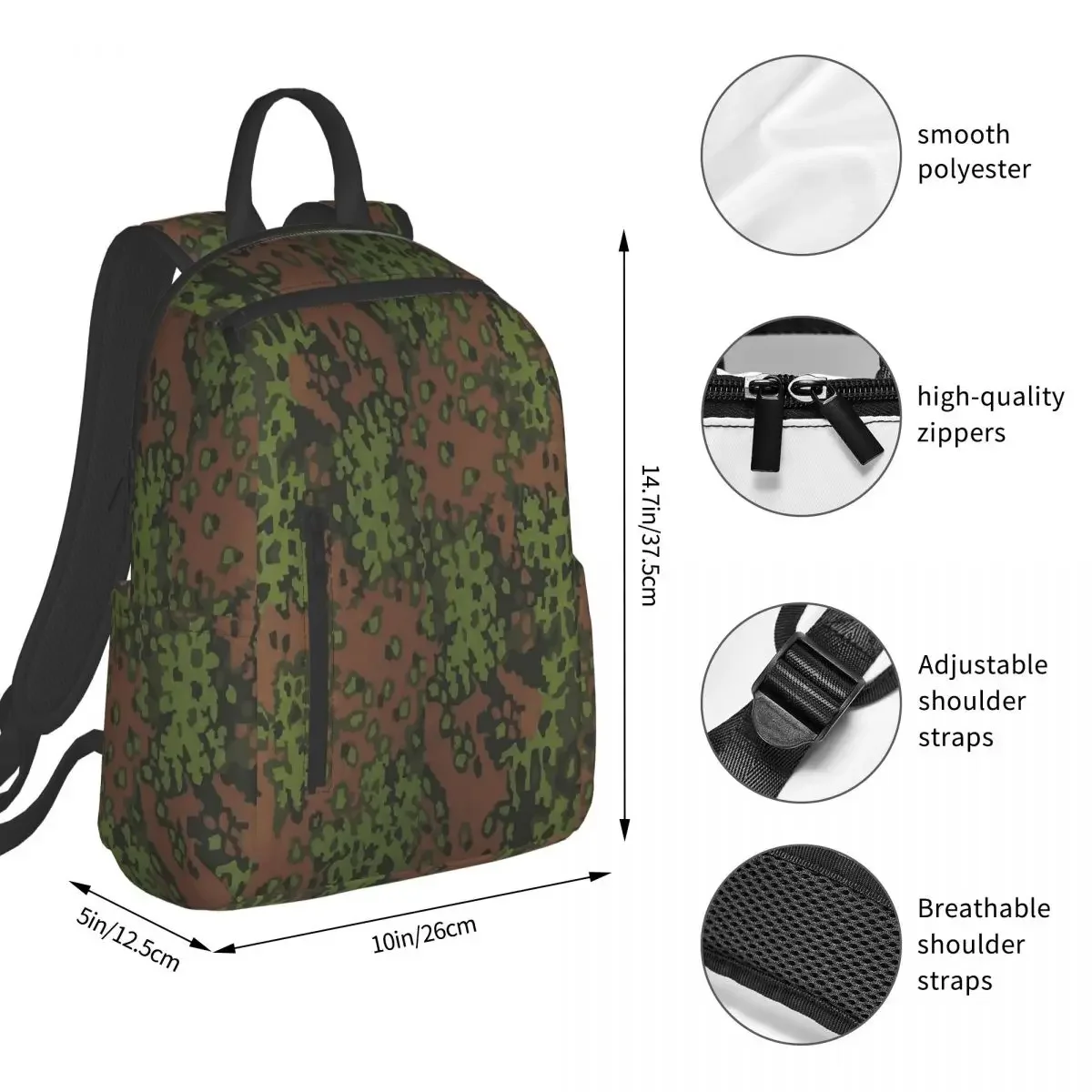 Splintertarn German Camouflage Army Military Camo Backpack Student BookBag Children School Bag Computer Shoulder Bags Men Women