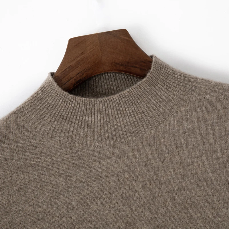 Autumn And Winter New 100% Wool Men's Semi-Turtle Sweater Neck Loose Pullover Knitted Bottoming Shirt Top