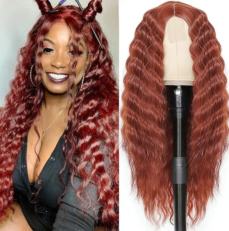 New Sexy 4Color long orange Kinky Curly Wavy small Lace Women's Cosplay Party Synthetic hair wigs