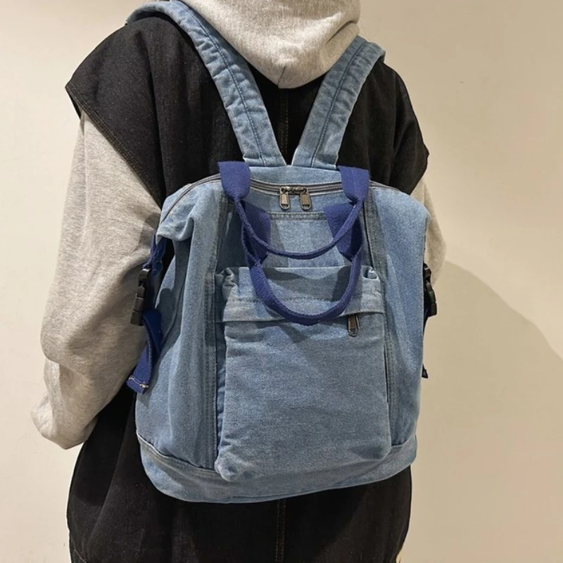 Hot Selling Minimalist Zipper Sewn Denim Women's Backpack 2024 New Fashion Large Capacity Versatile Men's Backpack School Bag