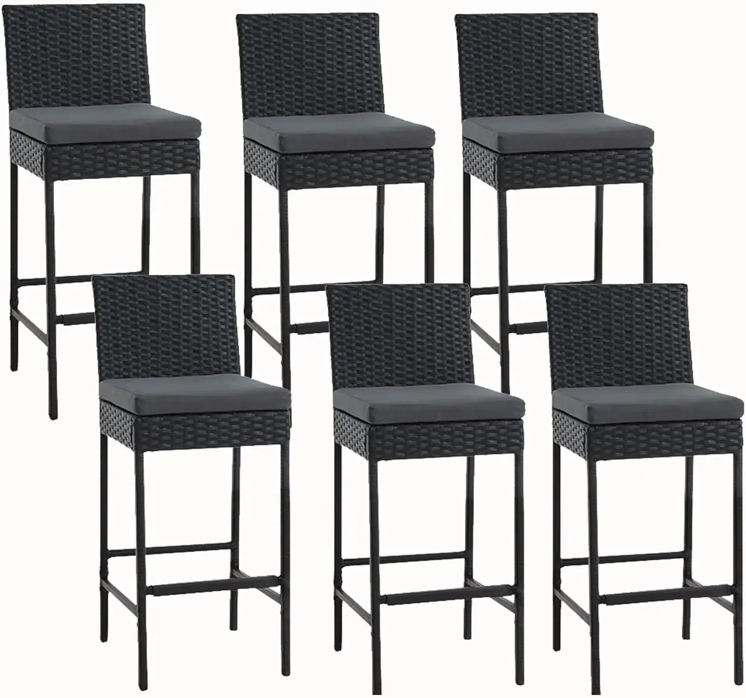 [عرض لفترة محدودة، اشترِ الآن! ]مقاعد بار خارجية، ومقاعد فناء منسوجة من الخيزران وكراسي بار للفناء مع وسادة مقعد وأقدام مريحة