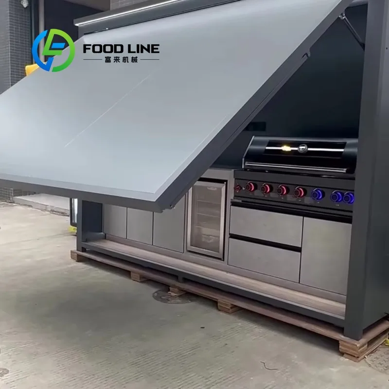 Customized Electric Waterproof Stainless Steel Outdoor Kitchen Grill with Piezo Ignition and Shed for Garden Backyard Use
