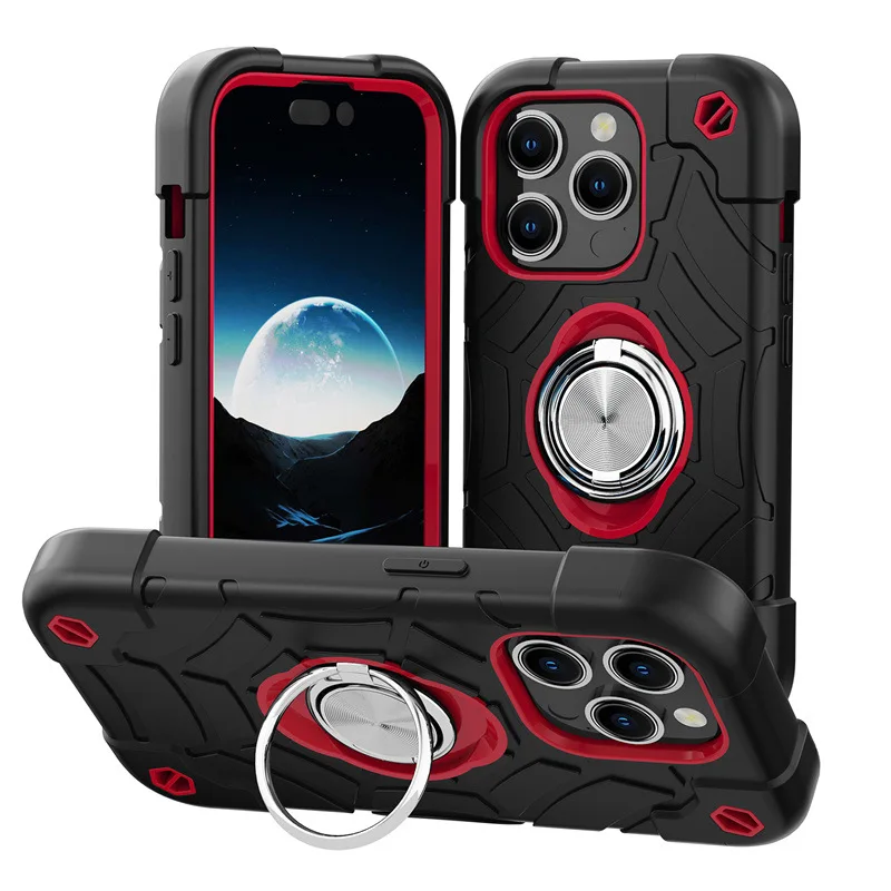 

Ring Phone Case For Iphone 15 Pro Max Shockproof 3-in-1 Rotating Stand Silicone Pc Protective Case For Iphone 14 Plus 13