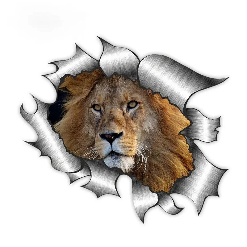 

Car Sticker Torn Metal Design with Lion Motif External Decorative Accessories Creative Sunscreen Waterproof PVC M210