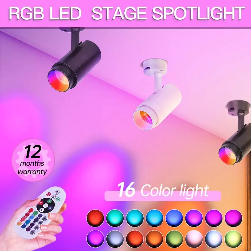 RGB Led Spotlights Multiple Colors Dimmable Neon Spot Home Atmosphere Ceiling Lamps Party Wedding Festivals Stage Lights Fixture