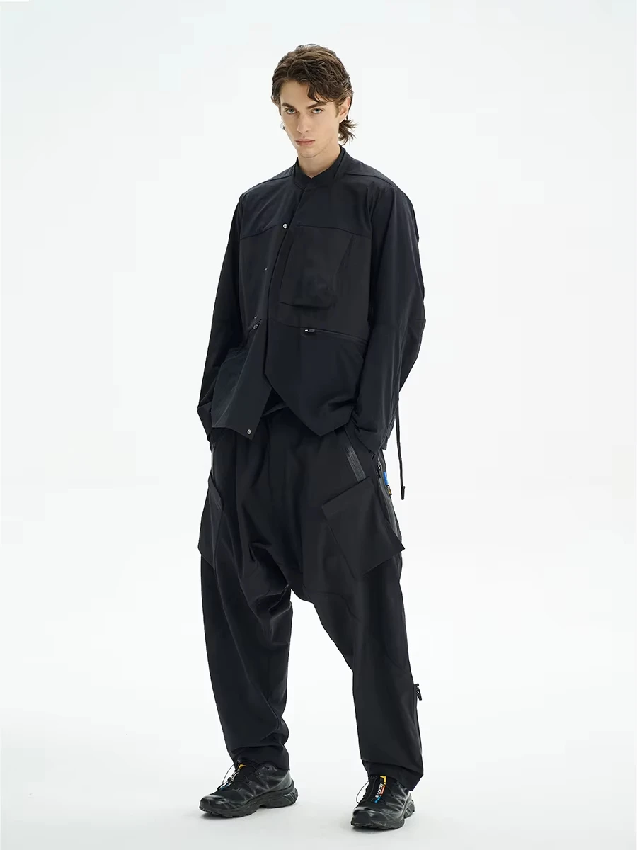 REINDEE LUSION 24SS 0221 وظيفية طاردة للماء تانغ البدلة سترة TECHWEAR جميع الأسود نمط الشارع الشهير #3