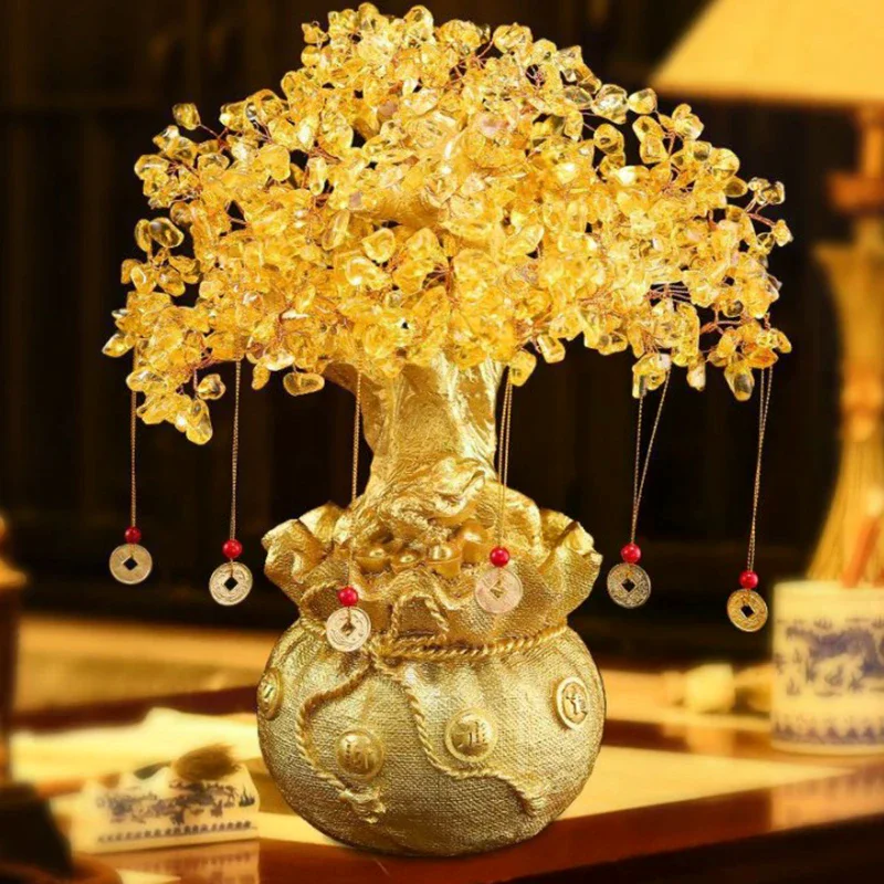 شجرة محظوظة الثروة شجرة كريستال صفراء شجرة المال الطبيعية الحلي بونساي نمط الثروة الحظ فنغ شوي الحلي الحرفية ديكور المنزل