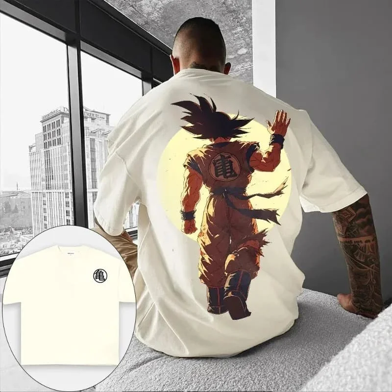 2026 Summer Dragon Ball Retro Anime Goku Men's Cotton T-shirt Casual Loose Sports Daily Version Pointing Graphic Tee