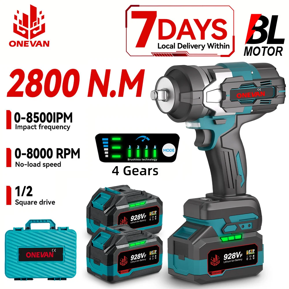 ONEVAN 2800N.M Brushless Cordless Electric Impact Wrench High Torque Screwdriver Drill Power Tool For Makita 18V Battery Pin