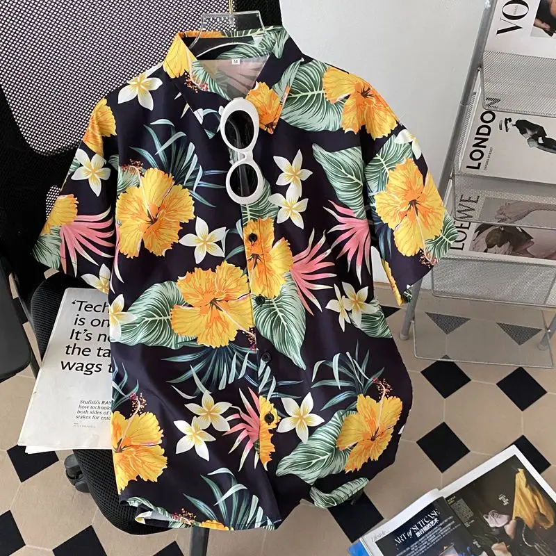 Retro Hong Kong Sle ort Sve Floral Print Loose Fit Versatile irt  Collar Polyester Fiber Summer New Arrival
