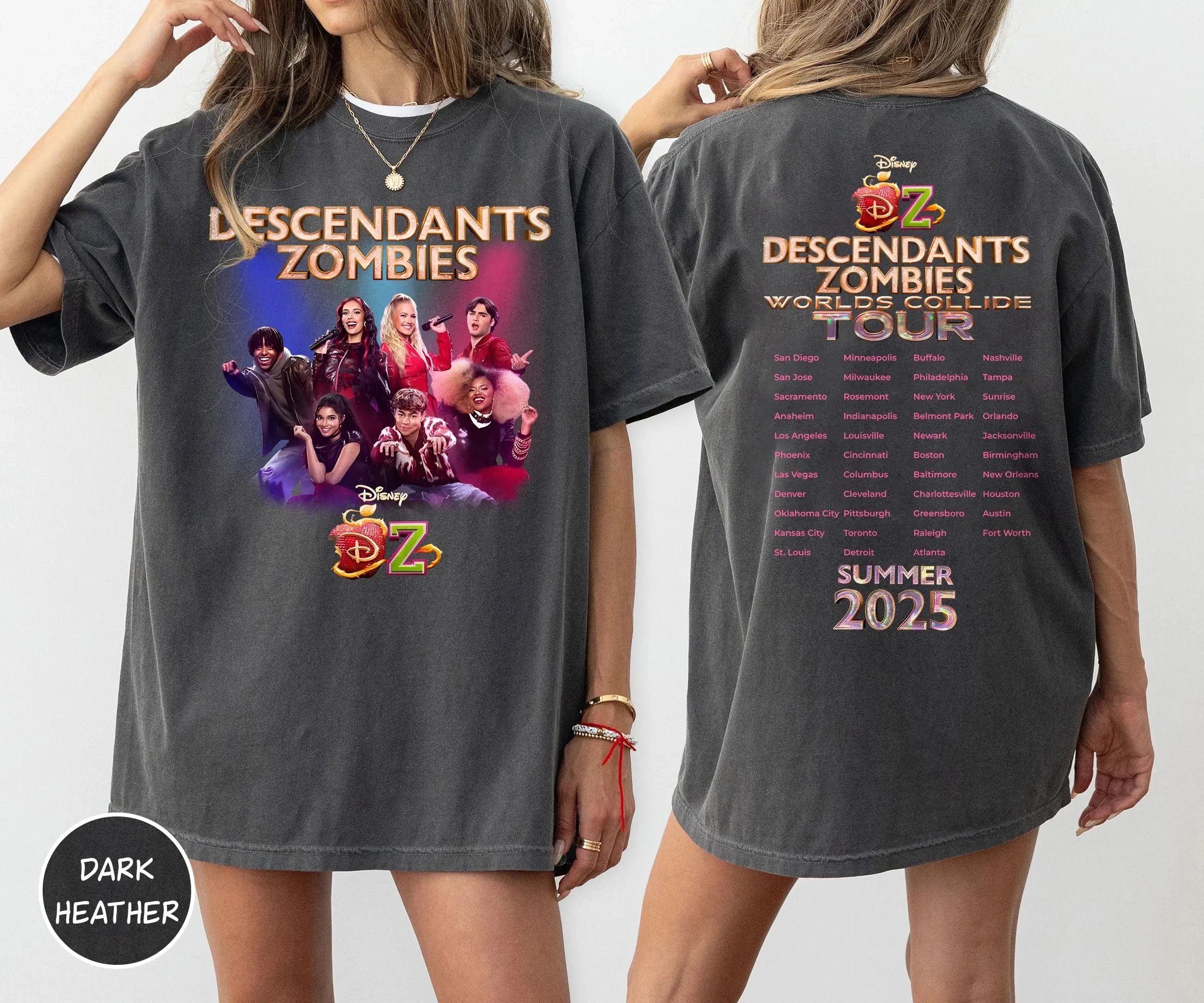 الوجهين أحفاد الزومبي جولة حول العالم تي شيرت ديزني مجموعة الحفل الصيف مهرجان الموسيقى 2025 مطابقة تي شيرت
