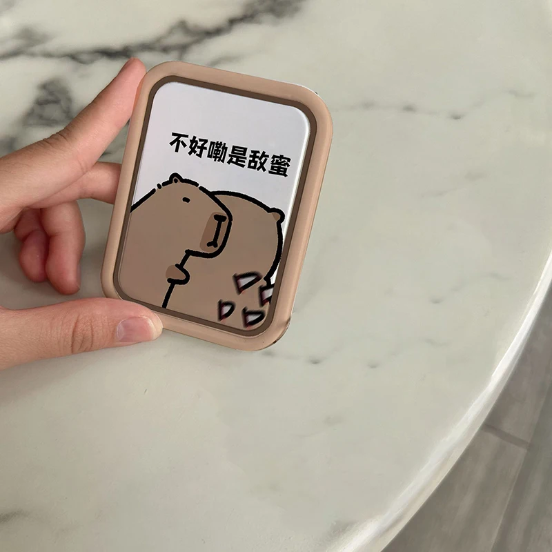 Capibala Travel Flip-Top Specchio per il trucco pieghevole Studente Desktop Specchio cosmetico bifacciale Donna Ragazza Rettangolo esterno