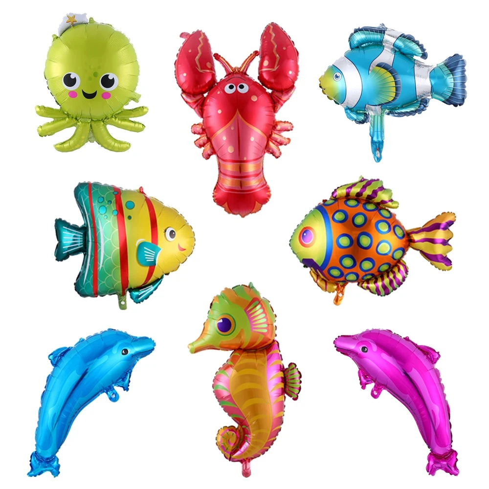 10pcs Mini The New Fish Animal Balloons Birthday Decorative Dall Shark Lobster Octopus Sea Theme Party Decor Children's Day Toys