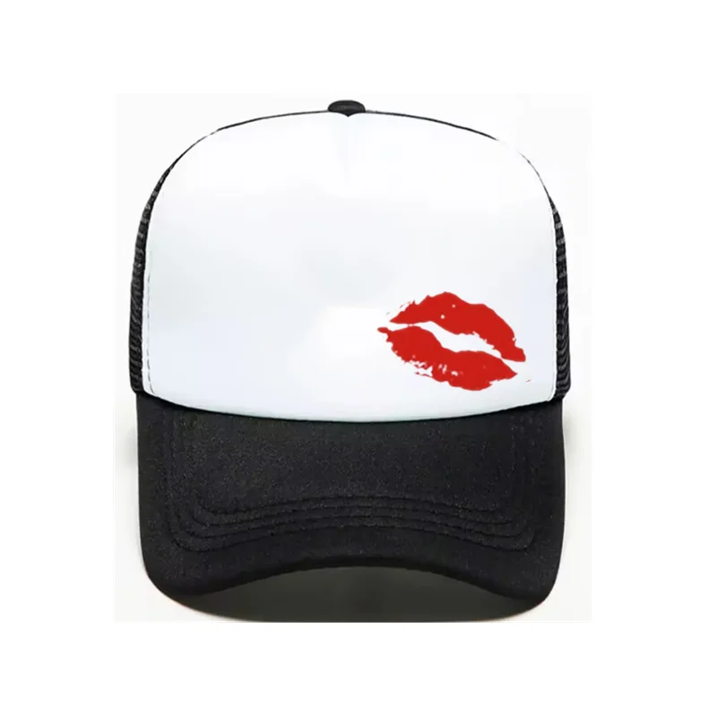 Personality Sexy Red Lip Casual Mesh Hats Printed Sunscreen Hat Cosplay Baseball Cap Unisex Adjustable Baraklava Riding Caps