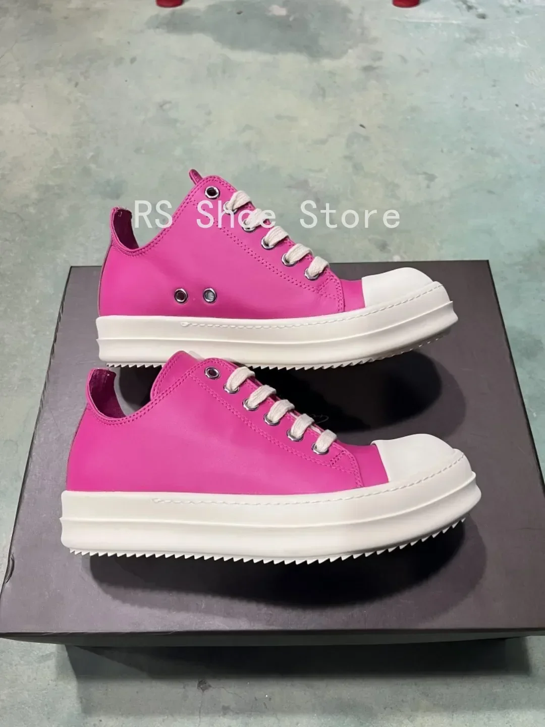 

Ro Designer Luxury Casual Shoe Men Boots Women Sneaker Low Top Shoes Luxury Lace-up Rose Pink Leather Cowhide Sneakers