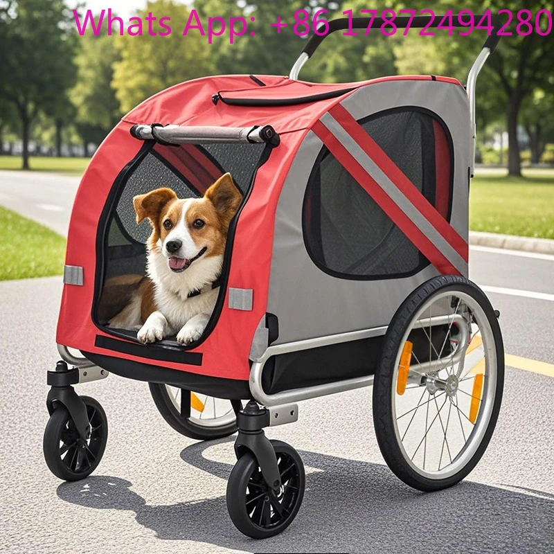 50  Wholesale Pet Stroller with Large Space Folding Cat Stroller Can Be Connected to a Bicycle
