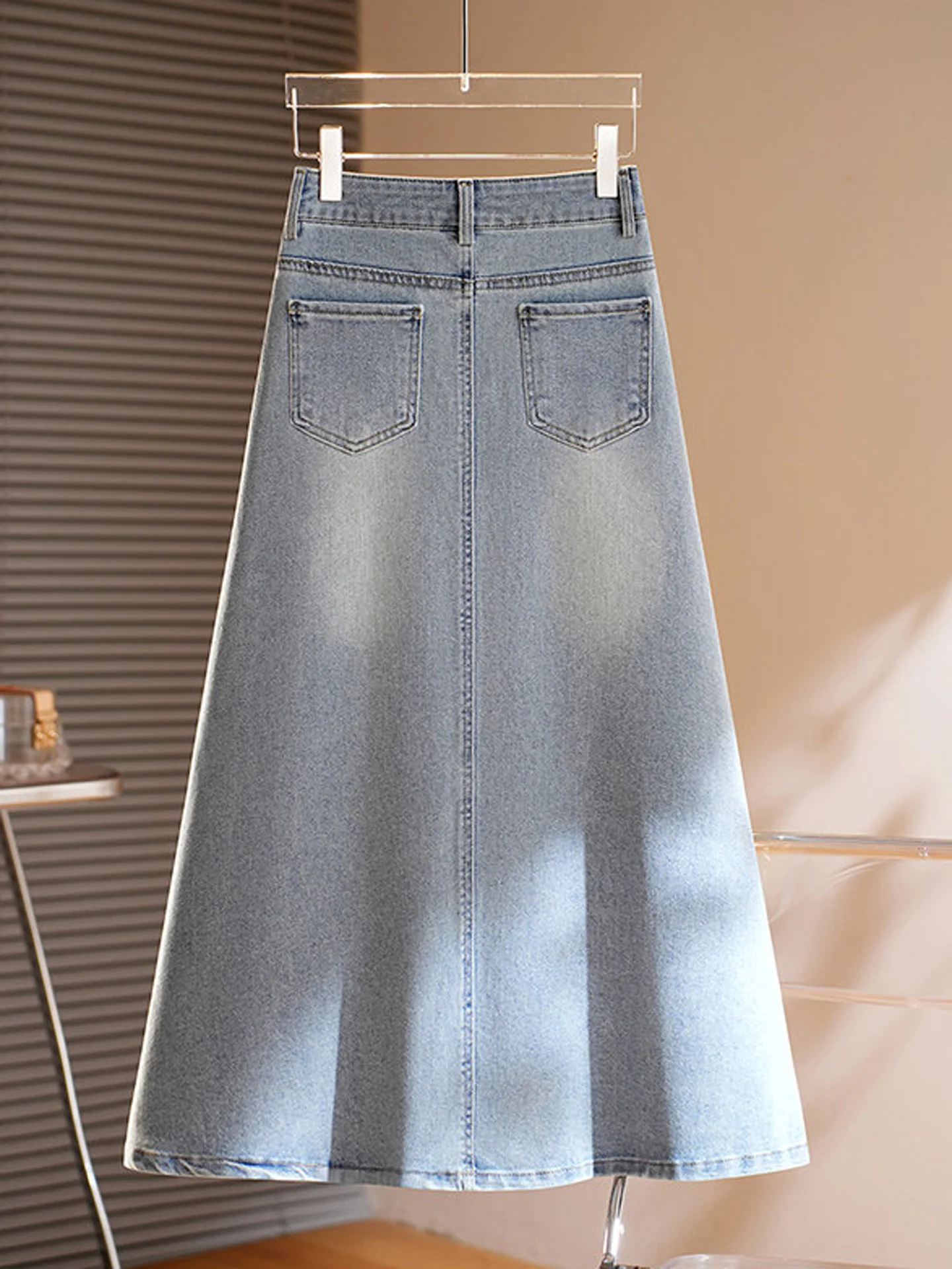 Large Size Rhinestone Denim Skirt Women New Spring/Summer 2026 High Waist A-Line Hip-Wrapped Skirt Versatile Mid-Length Skirt