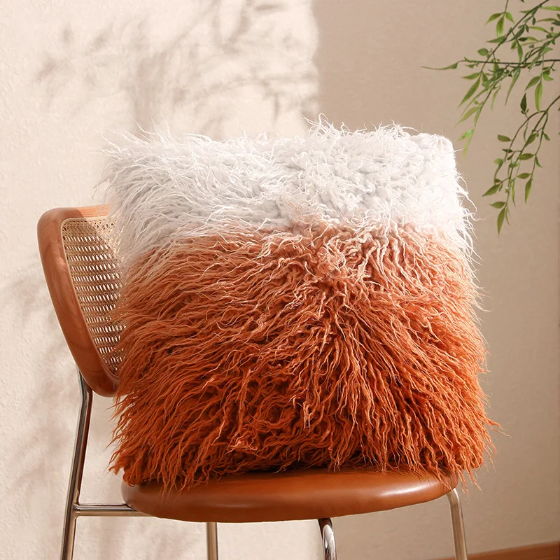 Xuai Warm Orange Brown Plaid Gradient Beach Wool Pillow Cushion Cushion Living Room Pillow Cover