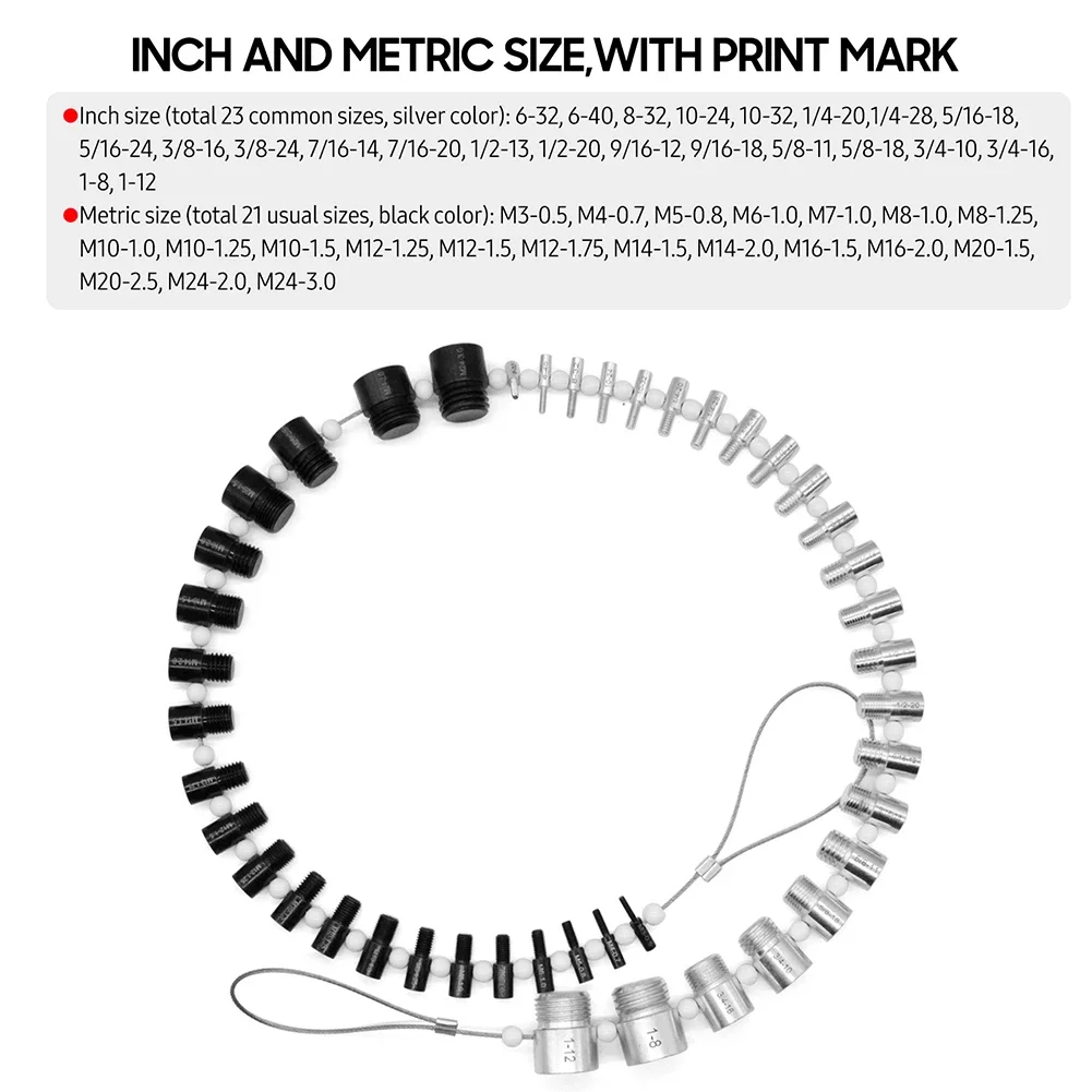 Uniwersalny przyrząd do sprawdzania gwintów Calowa i metryczna nakrętka śruby Przyrząd do sprawdzania gwintów 44 Wskaźniki męskie/żeńskie Lekkie
