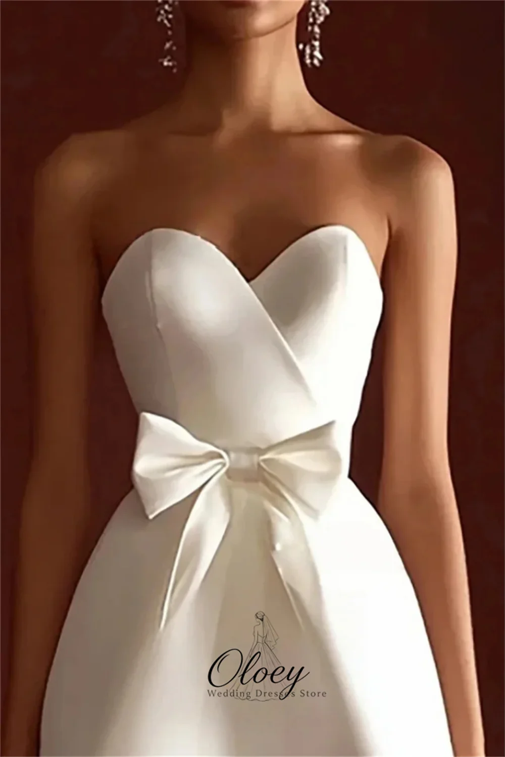 OLOEY Chic Sweetheart Collar Satin Bow Wedding Dresses For Woman Sleeveless Mini Bridal Gown Customized Wedding Party Dress