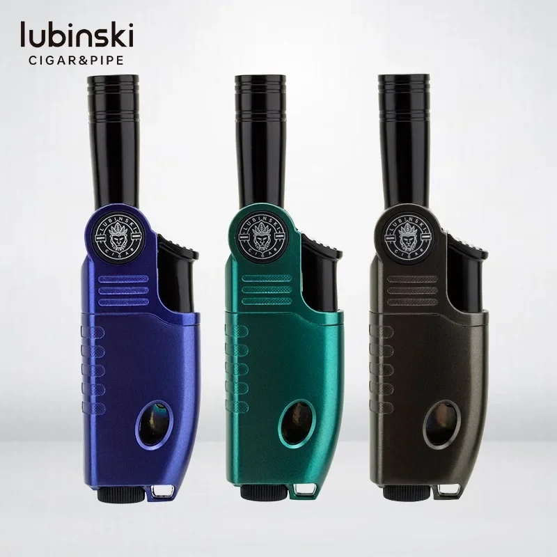 LUBINSKI New Turbine Butane Gas Lighter WindProof Direct Charge Metal Torch Blue Flame Outdoor Camping Cigar Ignition Lighters