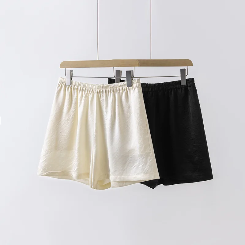 New Textured Acetic Acid Shorts Women's Summer Thin Elastic Waist Straight High Waist Casual Pants Skinny Commuter Pants