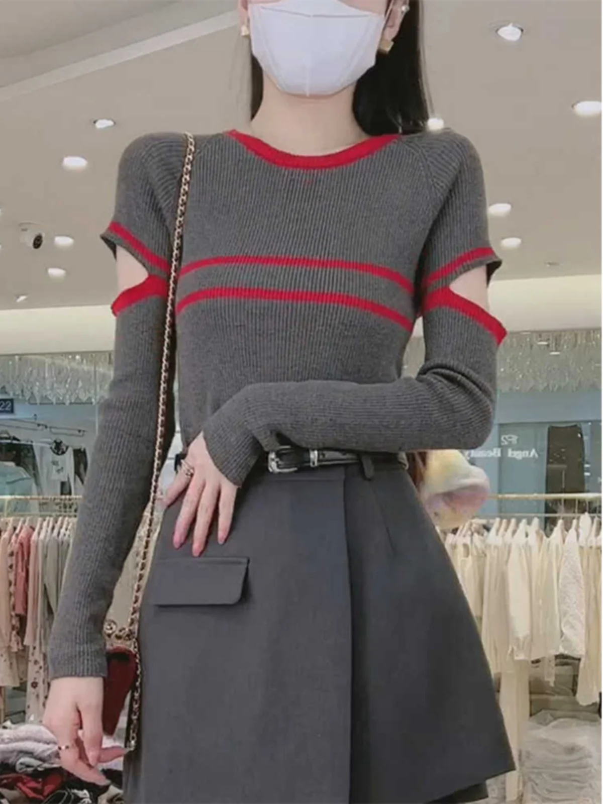 

Осенний женский комплект Faion, новинка 2025, высококачественный полый вязаный свитер, утягивающая юбка, комплект из двух предметов, универсальный Sli Ele