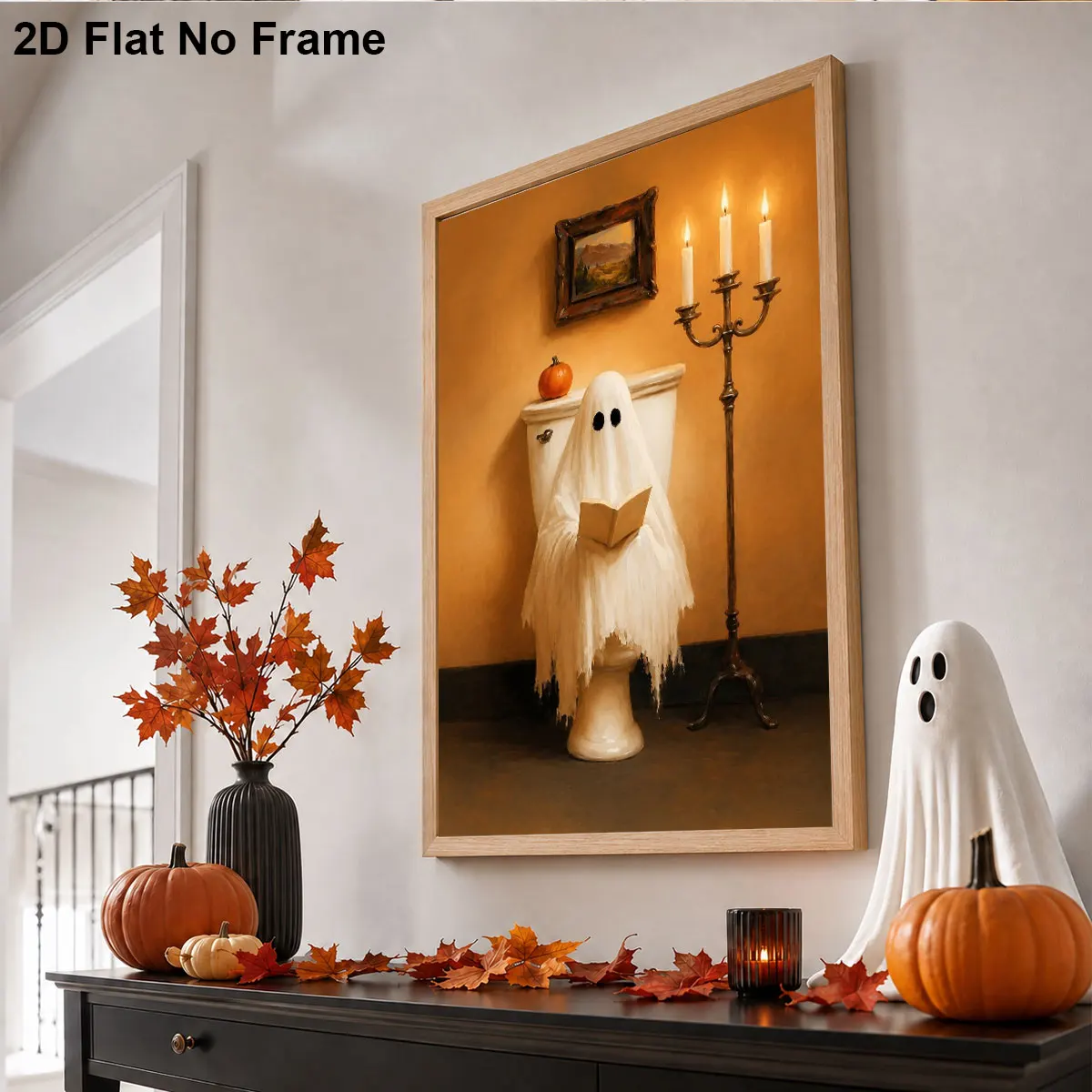 Whimsical Spirit Poster Print A Sheet Covered Figure Reading A Book With Candlelight Suitable for Home Room Decoration.