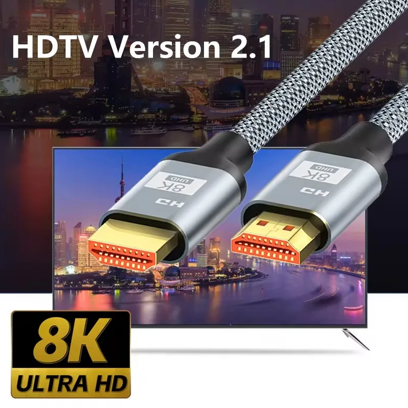 HDTV Cable 2.1V 4K@120Hz 8K@60Hz High Speed Cord HDTV to HDTV Cable For High Speed Video Cable PC Laptop Projector HDTV