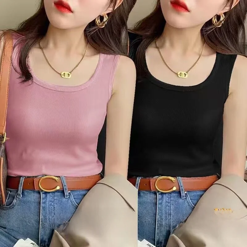 Slim Fit Ice Silk Strap Vest Women's Summer New Style Thin Top Trendy Threaded Backless Short Length Commute Style Pure Color
