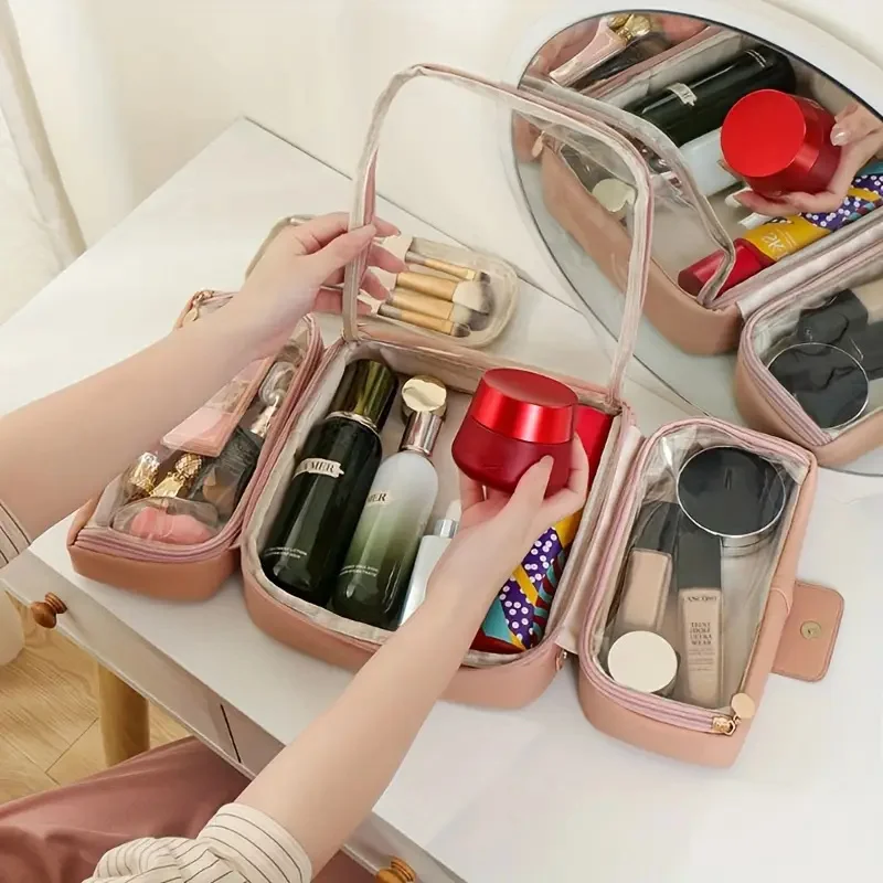 Pennelli per trucco pieghevoli portatili Strumenti cosmetici Organizzatore Borsa per cosmetici con scomparti multipli Custodia per articoli da toilette da viaggio