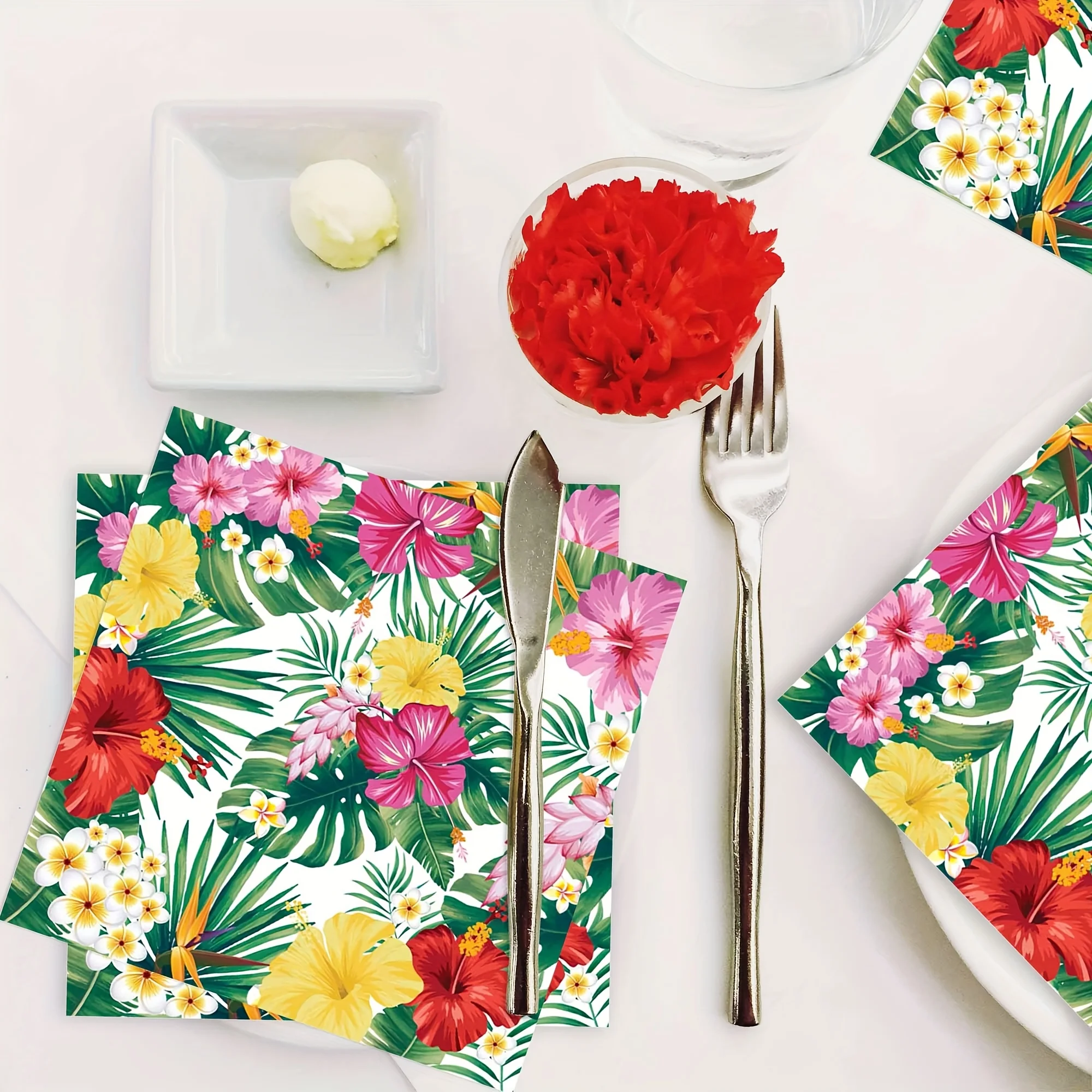 20 قطعة/الحزمة 33 سنتيمتر * 33 سنتيمتر هاواي أوراق النخيل زهرة الصيف المناديل الورقية الاستوائية للحدث والحفلات الديكور الأنسجة