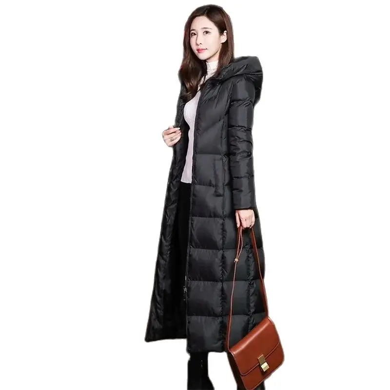 

Winter Mid-Long Down Cotton Jacket Women New Loose Hooded Coat Pure Colour Fashion Outerwear Windproof Parka Overcoat Female