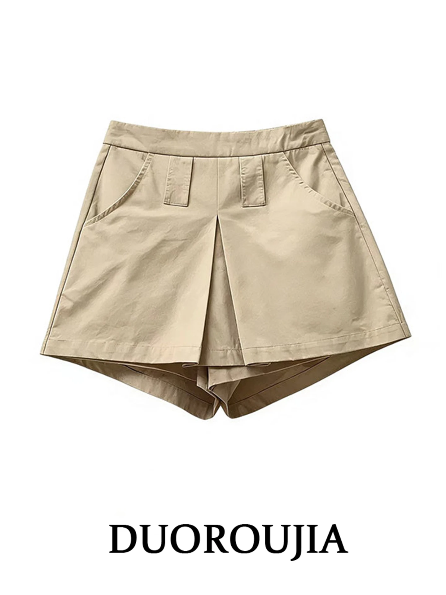 

plus Size Khaki Pleated Asymmetrical Workwear Skirt for Women Casual Versatile A-Line Short Skirt Pants High Waist Strai...