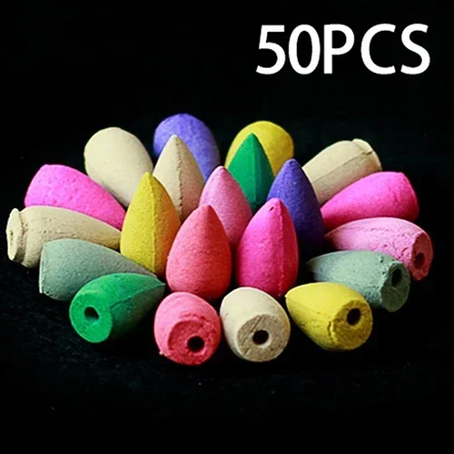 20pcs Mixed Natural Incense Rose Jasmine Lavender Osmanthus Sakura Smoke Cone Reflux Tower Incense Backflow Incense Bullet