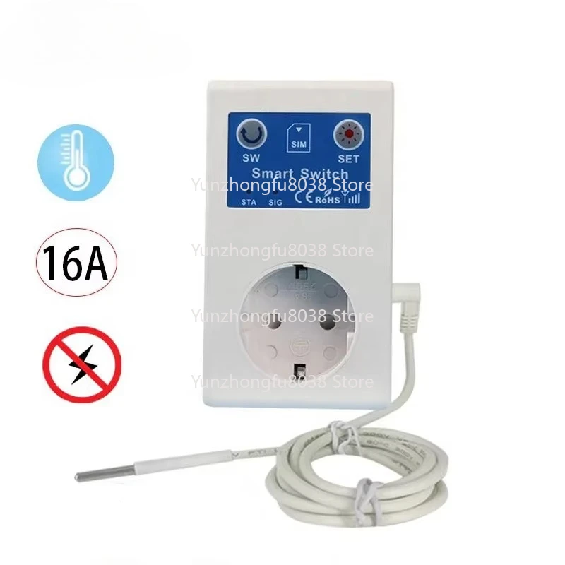 Smart Remote Control EU Power Socket Relay Switch, SMS Call Temperature Sensor Controller, 16A GSM Power Socket