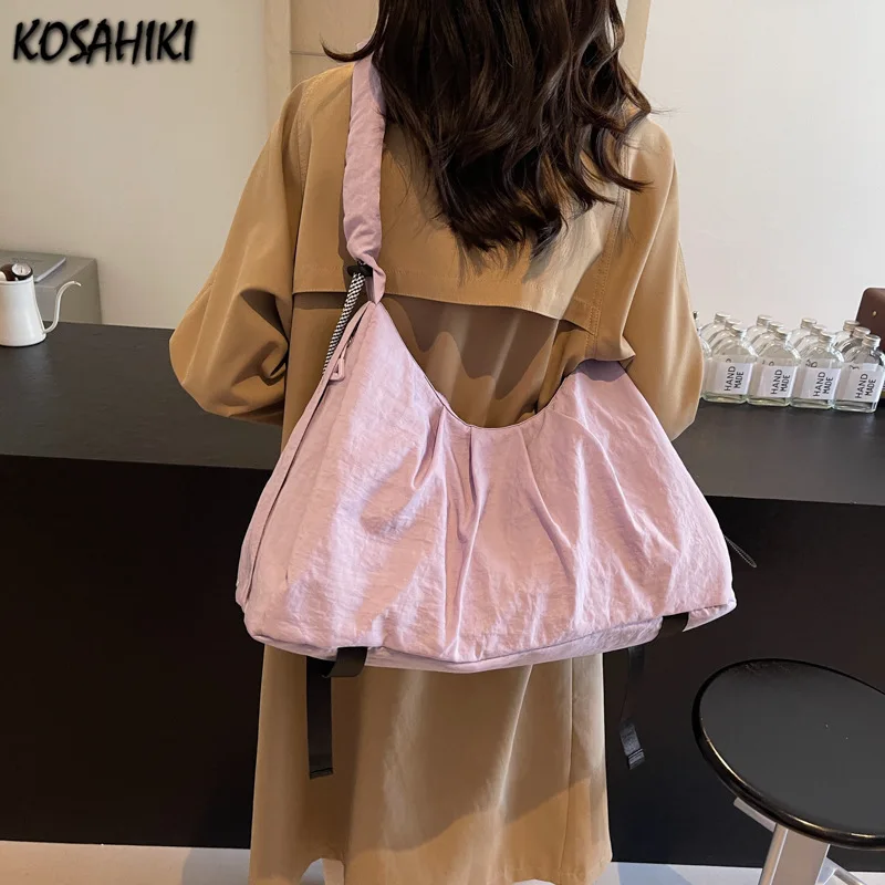 

High-capacity Grunge Casual Shoulder Bags Vintage Pleated Solid Simple Underarm Bag Y2k Chic Women Streetwear Handbags Crossbody